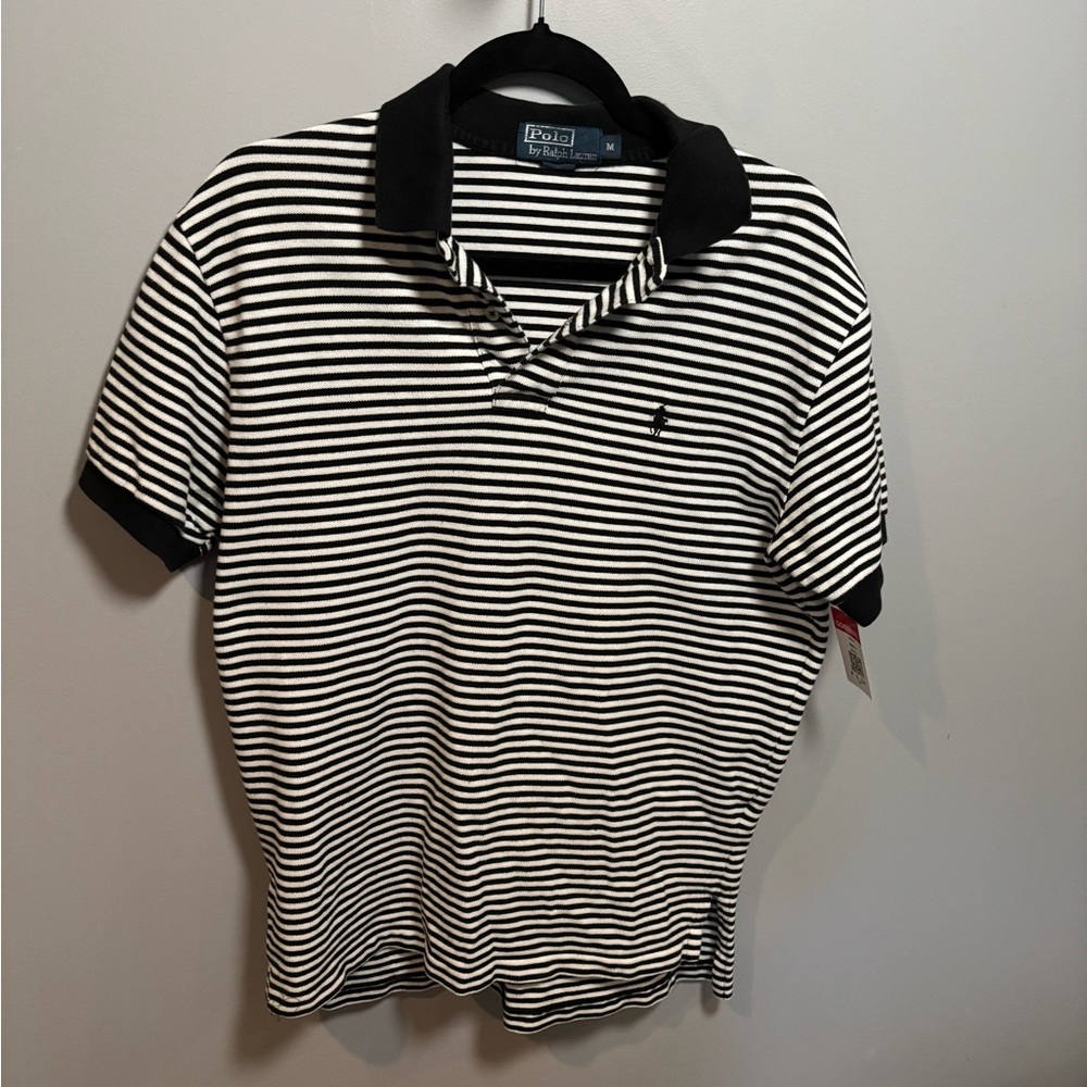 Ralph Lauren Black and White Fitted Polo T-Shirt 5